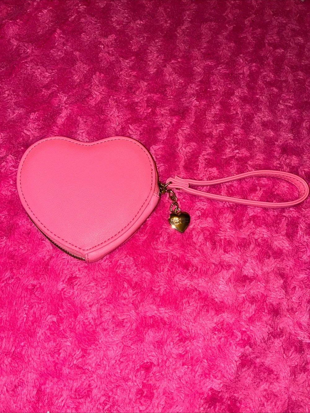 Juicy Couture Hot Pink Heart Wristlet with Rhinestone Logo
